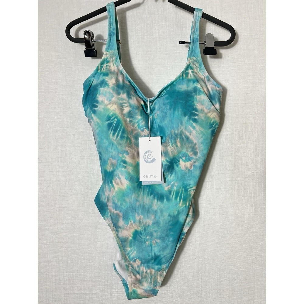Johnny Was Calme Turquoise Tie Dye One Piece Tank Swimsuit‎ Sz XL Retail $158